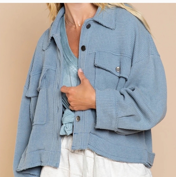 POL | Jackets & Coats | Pol Oversized Waffle Knit Shacket In Blue ...